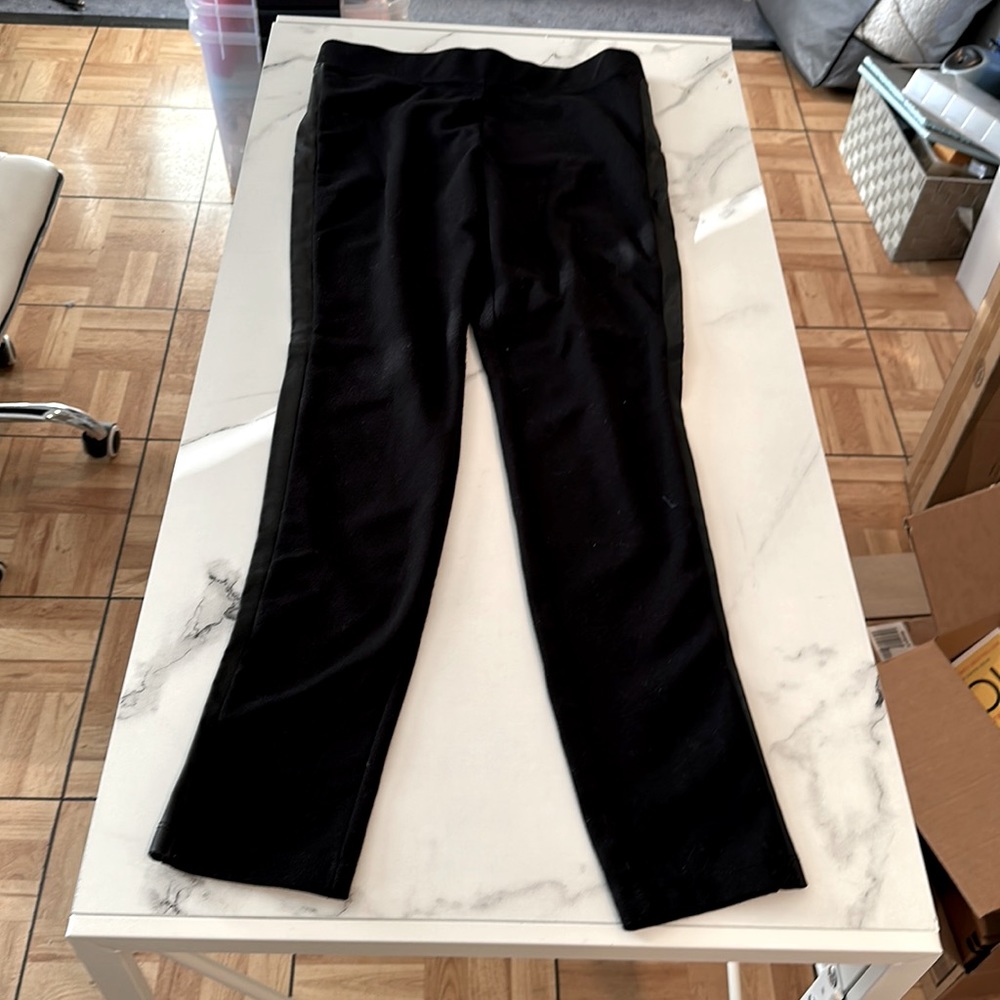 Gap black leggings with side pleather stripe, small.